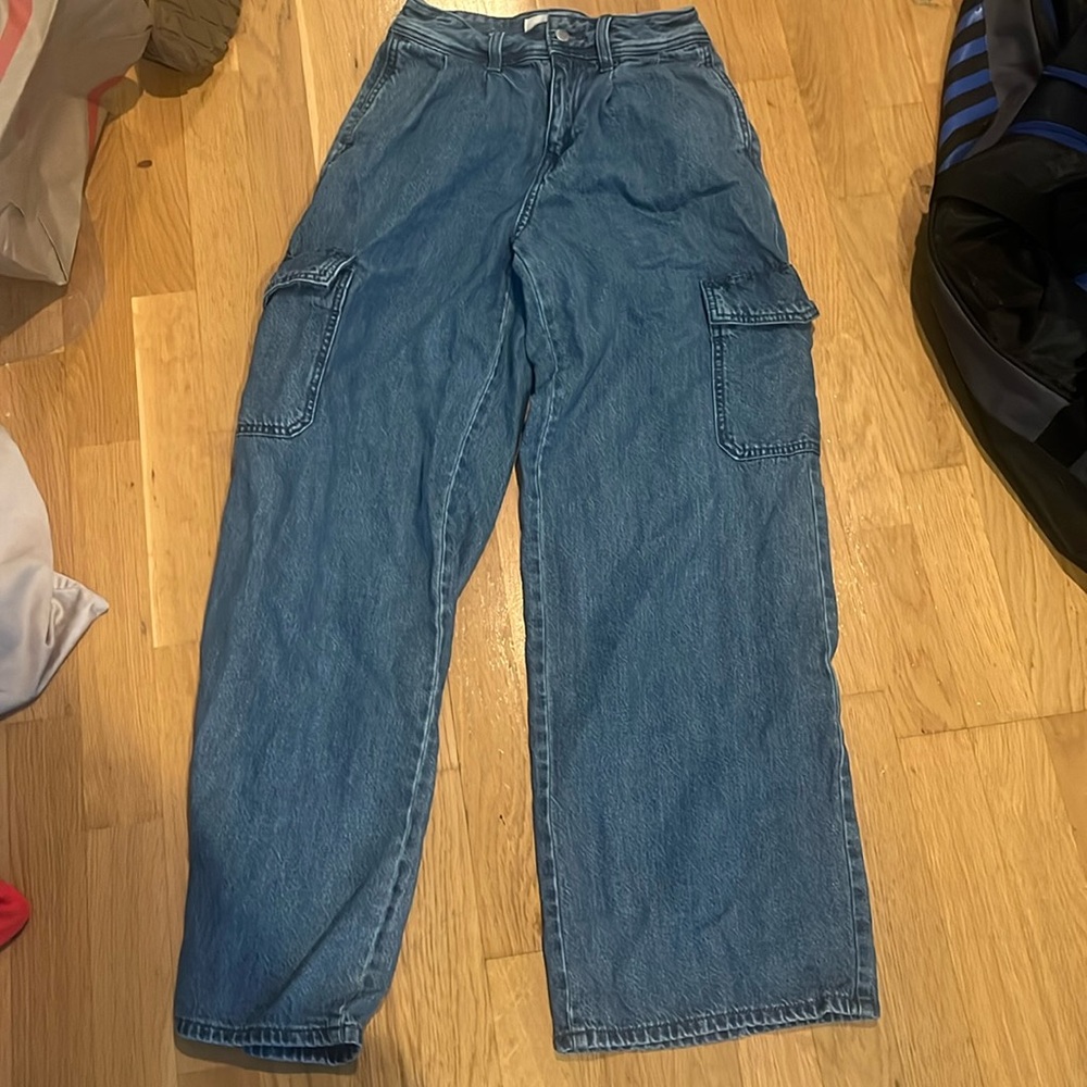 Dark Wash Denim Cargo Jeans